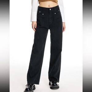 Cider Black Wide Leg Denim High Waisted